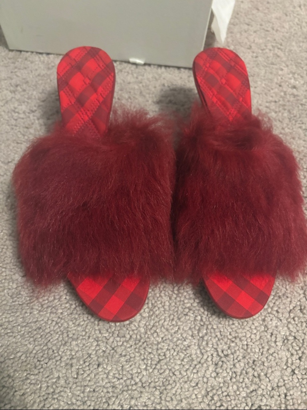 Burberry Red Fur Slide Sandals
